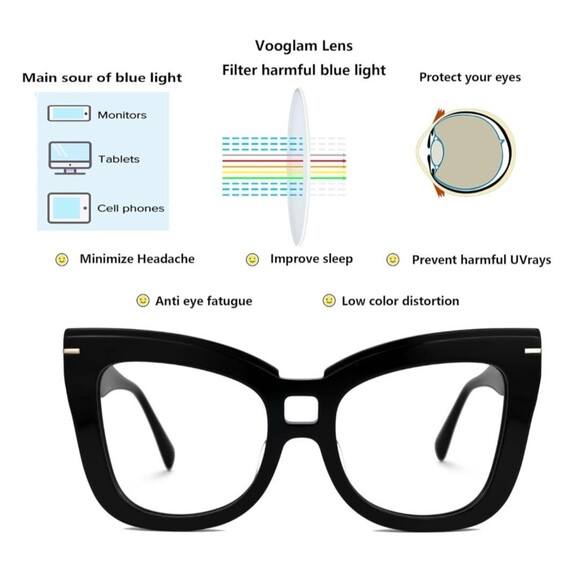 VOOGLAM Oversize Plain Glasses for Women, Clear Anti Blue Fashion 7543 - Picture 9 of 12
